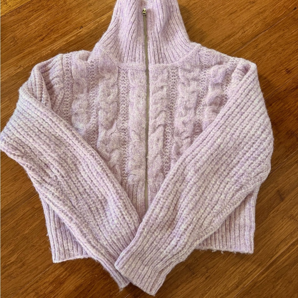 Universal Thread Lilac Cable Knit Turtleneck Zip Front Sweater
